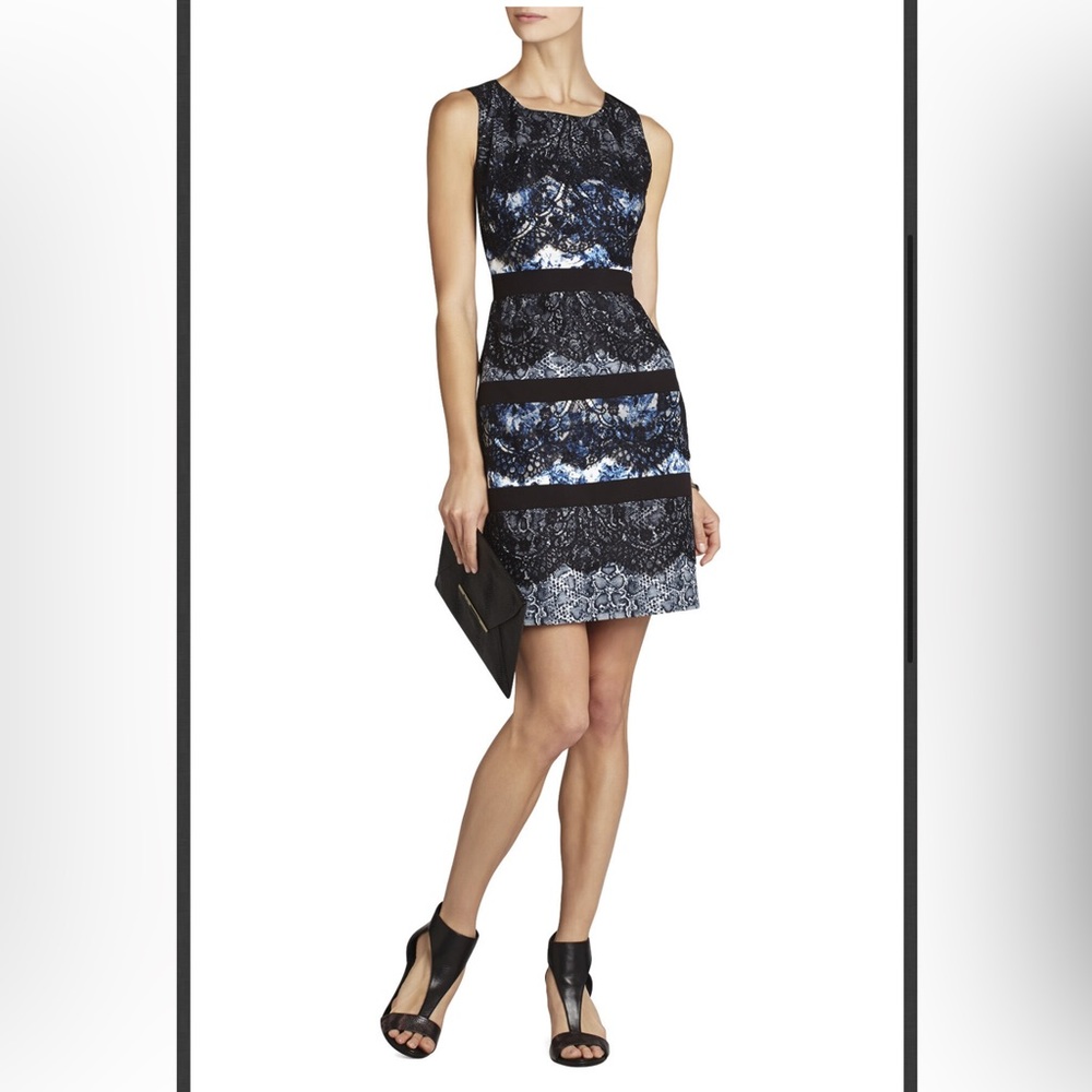 SOLD! BCBG MAX AZRIA Makenna Sleeveless Lace And Print Dress Sz 0 Black Multi